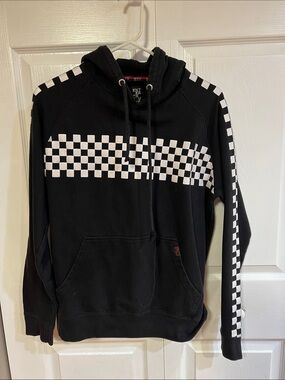 envy Black Hoodie with White Checkerboard Stripe